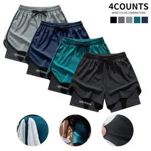 Men's sports shorts, 2-in-1 design, elastic drawstring waistband & side pockets - breathable mesh fabric, moisture-wicking polyester blend, suitable for gyms, running, beach and outdoor training - loose fit, available in multiple colors