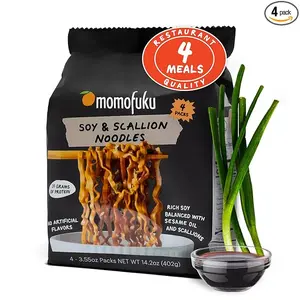 Momofuku 3-Flavor Instant Noodle Pack - Dry noodles with spicy soybean and green onion flavors, delicious for a flavorful meal.