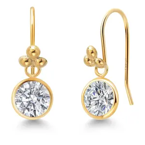 Gem Stone King 14K Yellow Gold E - F Lab Grown Diamond Dangle Earrings for Women | 1.48 Cttw | Gemstone April Birthstone | Round 6MM