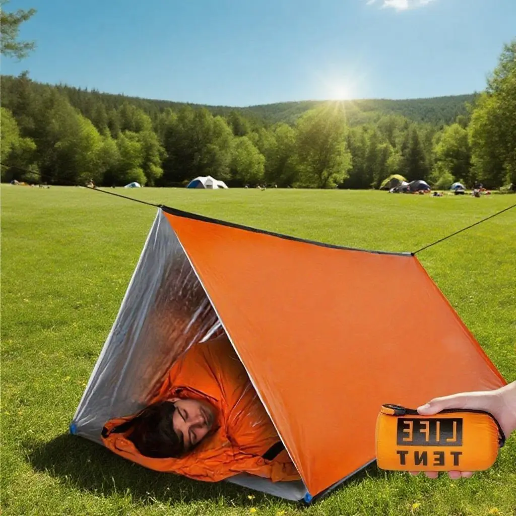 Portable Lightweight Outdoor Tent, Waterproof PE Material Triangle Tent with Storage Bag, Camping Waterproof Tent for 2 People