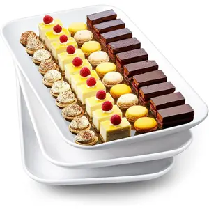 16 Inch Large Serving Platter Set of 3, White Porcelain Platters for Serving  - Rectangular Serving Trays for Party Entertaining, Oven Safe to 590?F, Dinnerware
