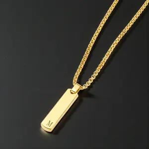 Men’s Personalized Bar Necklace – Gold Initial Pendant Chain, Minimal Luxury Name Necklace