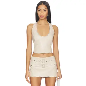 LAMARQUE x REVOLVE Liddy Faux Leather Studded Halter Top in Ecru