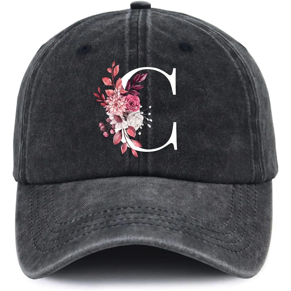 Women's Classic Cotton A-Z Initial Lettering Baseball Cap - Adjustable Strap, S/Q Accents - Unisex Fitted Hat for Teacher Engagement, Anniversary - Easy Gift Fashion Accessory