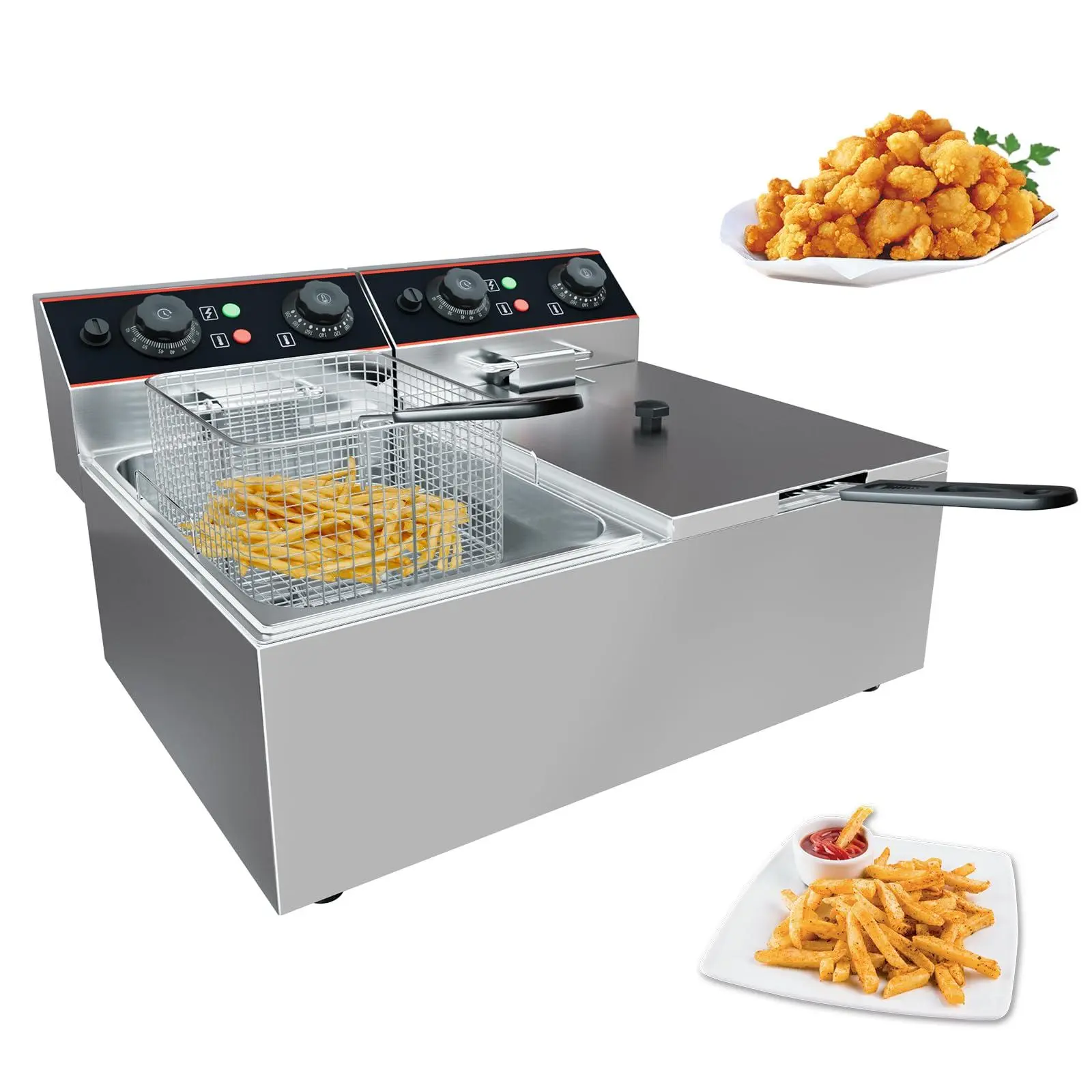 GARVEE 8 L(8.5QT) Commercial Double Electric Deep Fryer with 2 Baskets, 3000W Stainless Steel Deep Fryer for Home Use, Adjustable Temperature, Perfect for Kitchen