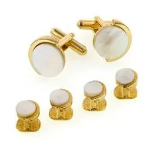 Half Moon Mother Of Pearl Tuxedo Cufflinks and Studs Gold