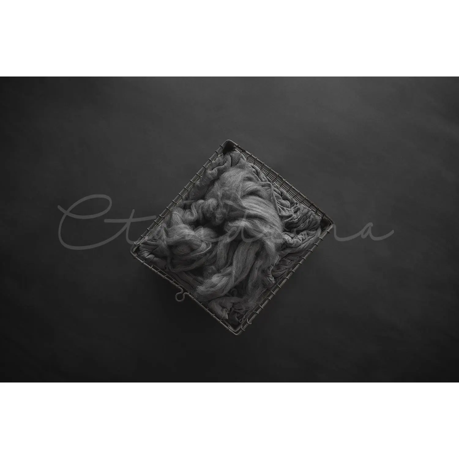Gray Fur in Vintage Locker Basket Newborn Digital Backdrop