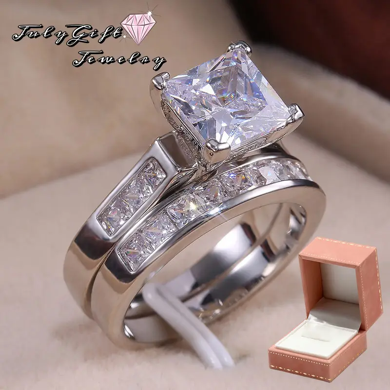Princess Cut Wedding Ring Set for Women 1 Carat Center Bridal Sets Wedding Rings Engagement Ring Set