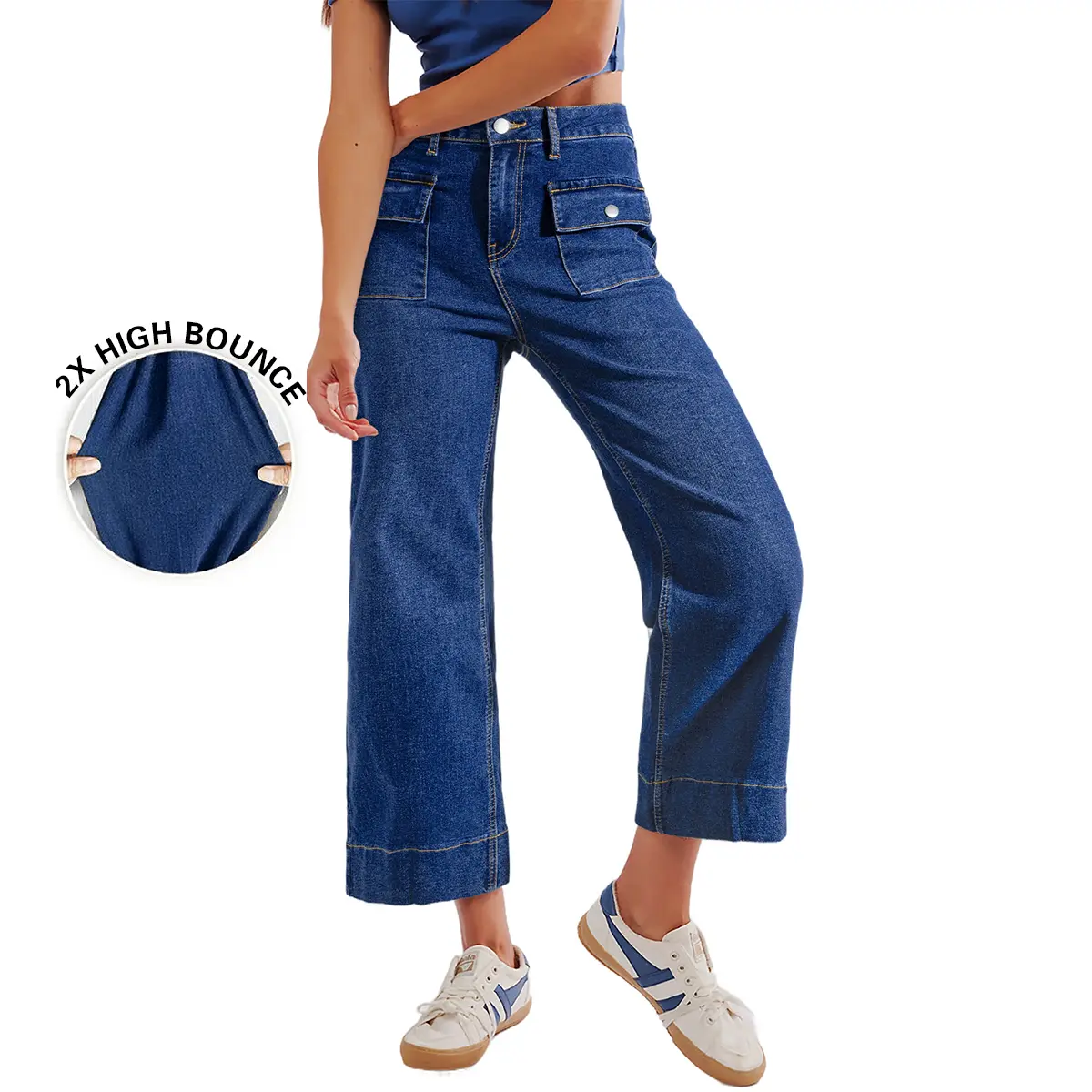 Sidefeel Women's Wide Leg Jeans High Waisted Stretchy Zimbaplatinum Jeans with Patch Pockets TikTokShopBlackFriday DealsForYouDays summerwins WeeklyDeals Summer Outfit