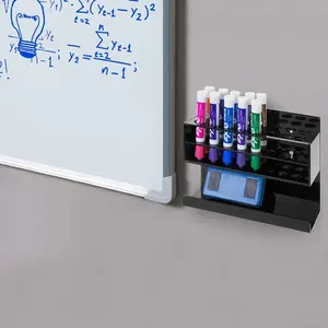 Black 16 Slot, Acrylic Wall Mounted Dry Erase Whiteboard Marker and Eraser Holder Rack