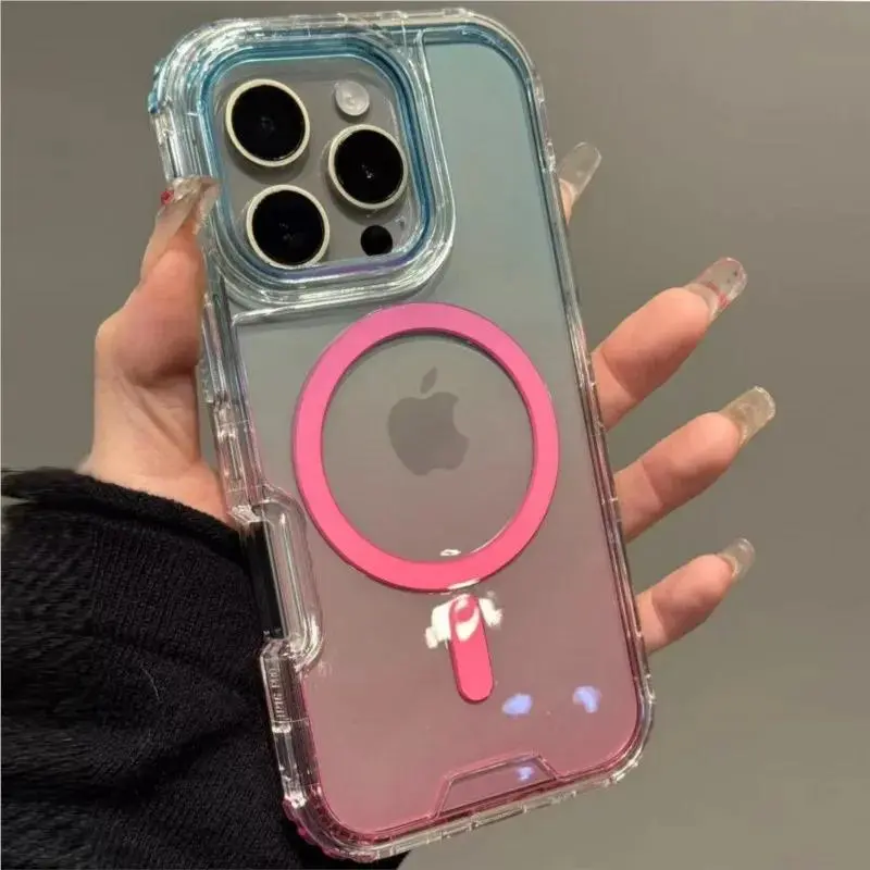 Gradient Color Transparent Anti-shock Case for IPhone 17 Air 16 15 14 Pro 13 12 11 Pro Max Magnetic Wireless Charge Protect Case