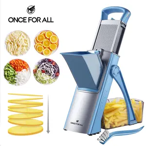 ONCE FOR ALL Upgrade Safe Mandoline Slicer Plus, Vegetable Chopper, Potato Slicer, Food Slicer Onion Chopper, Fry Cutter, Veggie Salad Dicer Kitchen Chopping Artifact Gifts (Blue) tiktokshopspringglowup