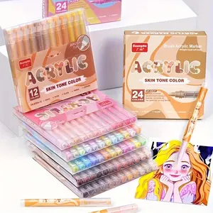 Guangna 36 Color Acrylic Markers Set, & Series, Soft Brush Drawing & Doodling Pens, Perfect for Character Skin Tone, Holiday Gift