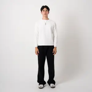 'White' Thermal Long Sleeve fall outfits Cotton Menswear