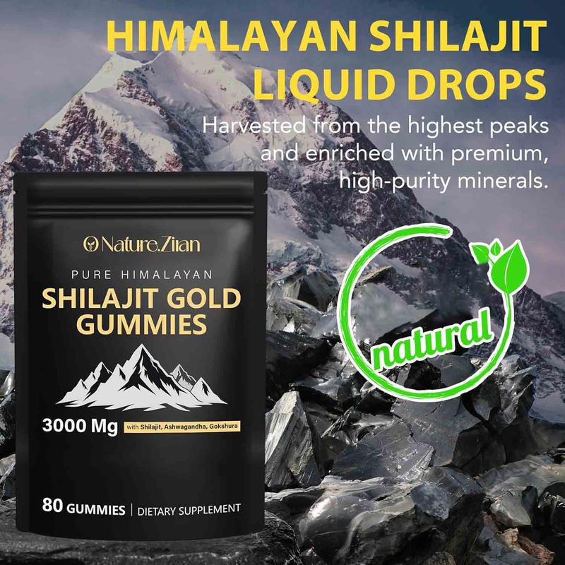 O Nature.Zian Pure Himalayan Shilajit Gold Gummies 3000 Mg with Ashwagandha Gokshura 85+ Minerals 80 Count Authentic Flavor Dietary Supplement