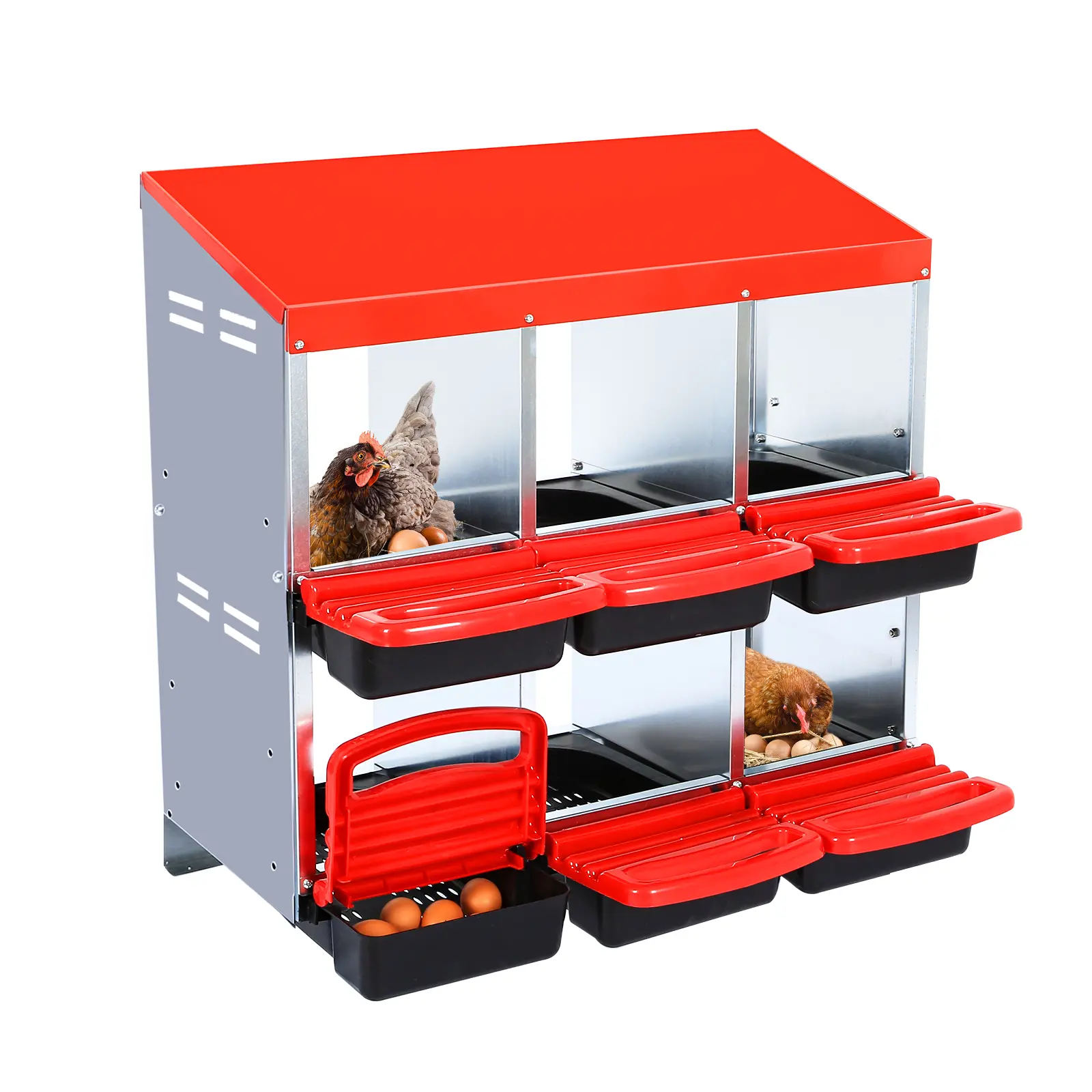 (Red without bracket legs) 6 compartment egg laying box