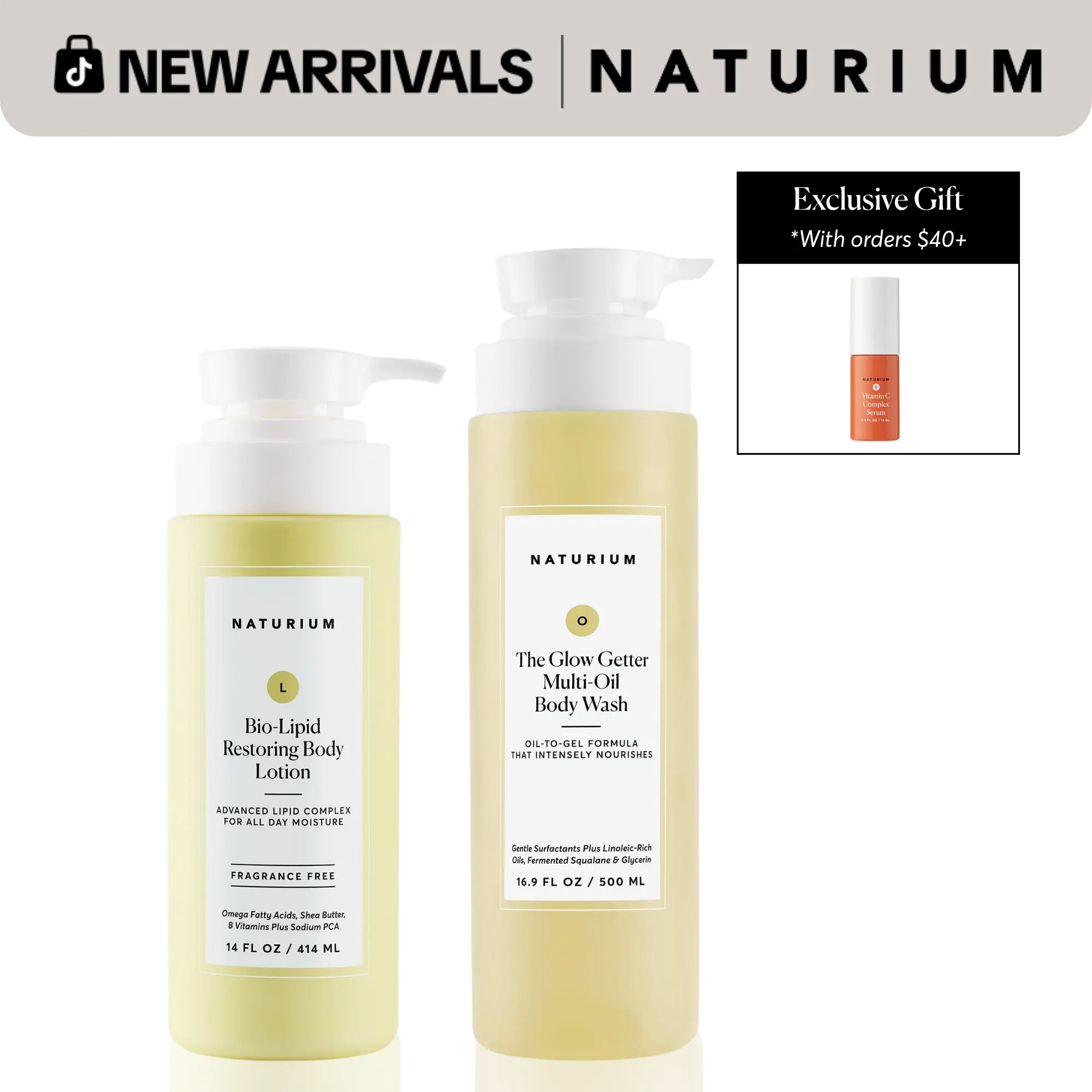 Naturium The Glowing Body Bundle - Glow Getter Multi-Oil Body Wash & Bio-Lipid Restoring Body Lotion