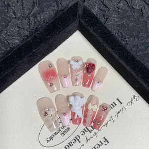 New Square Press On Nails - Gel Press On Nails, 10Pcs Reusable Fake Nails Kit Summer