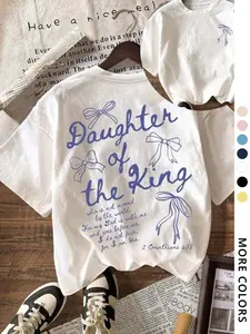 Women's 'daughter of the King' Graphic Print T-Shirt, Casual Loose-Fitting Half Sleeve Tee for Faith-Based Style, Round Neck Design