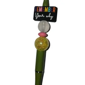 Homemade Pens with Colorful Beads and Inspirational "Remember Your Why" Tag for Creative Writing