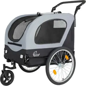 2-in-1 Bike Trailer & Pet Stroller for Dogs up to 110lbs – Foldable Pet Carrier Cart with Front Caster & 20" Air-Filled Wheels, Breathable Mesh & PVC Rain Cover, Gray