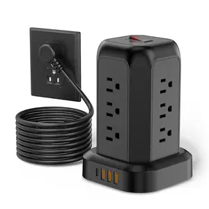 Surge Protector Power Tower with 3 USB and Type C Ports, 12 Ac Outlets, 5ft Extension Cord for Home Office Dorm, USB Charging, Overload Protection