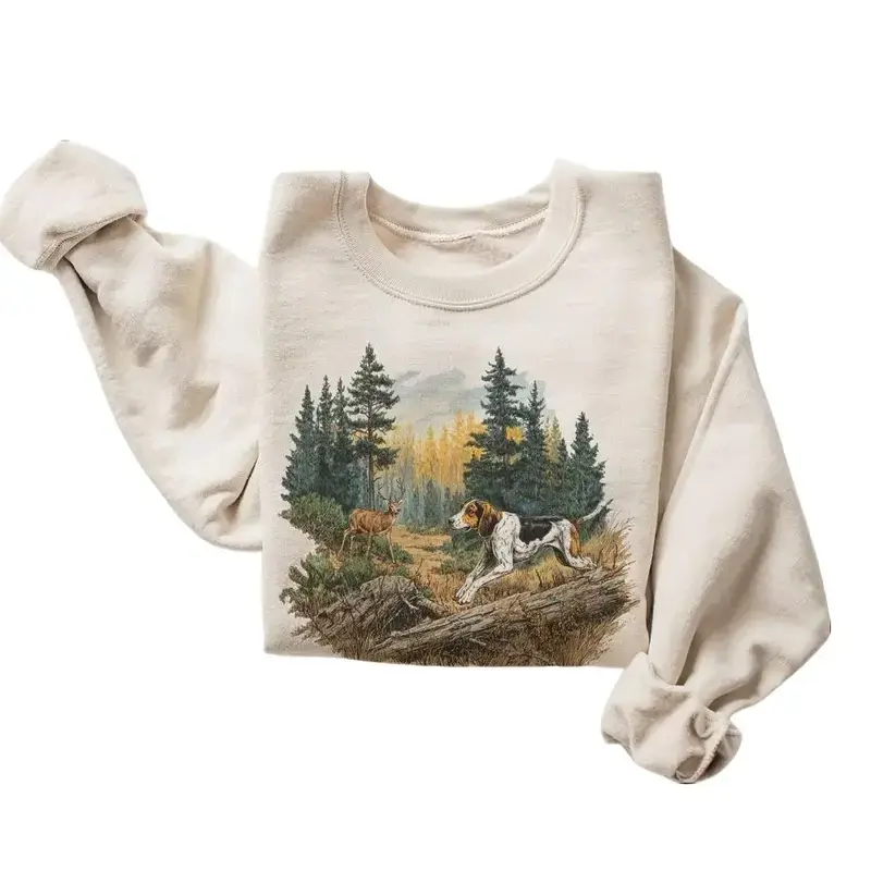 Comfort Colors Retro Hunting Sweatshirt, Walker Hound Deer Graphic Crewneck, 90s Wildlife Hunting Shirt, Country Outdoors Long Sleeve Top, Deer Hunter Gift, Unisex Comfort Colors Sweatshirt