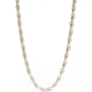 Steel Bonds. 18K Gold PVD Stainless Steel Mixed Metal Rope Chain Necklace. Tarnish and water resistant suitable for everyday wear!