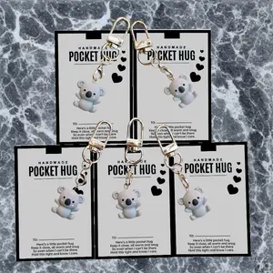 Cute Mini Resin Koala Keychains, Mixed Colors Pocket Hug Cards, Playful Design for All Occasions, Perfect Gift Idea
