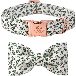 Elegant Little Tail Christmas Dog Collar, Pet Collar Soft with Comfy Bowtie Dog Collar Holiday Adjustable Pet Gift Collars for Small Medium Large Dogs Elegant little tail