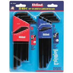 212 MAIN Eklind Tool 269-10222 22-Pc. L-Handle Hex Wrenches Set - Chrome Steel, Rust Resistant, Inch & Metric (Inches/mm) Hex-L Combo Wrenches