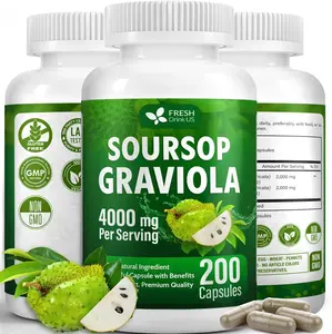 Premium 200 Soursop Capsules, 4000mg per Serving, 100 Days Supply – 100% from Natural Soursop Graviola Fruits and Leaves Extract, Vegan Capsules, Non-GMO, Gluten-Free.