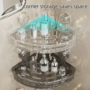 Modern Simple Transparent Bathroom Storage Rack, Corner Organizer, No-Drill Wall-Mounted Vanity Shelf, Space-Saving Bath Accessory