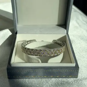 18K Gold Plated Italian Vintage Lace Honeycomb CZ Open Cuff Bracelet, Adjustable Geometric Statement Bracelet for Women