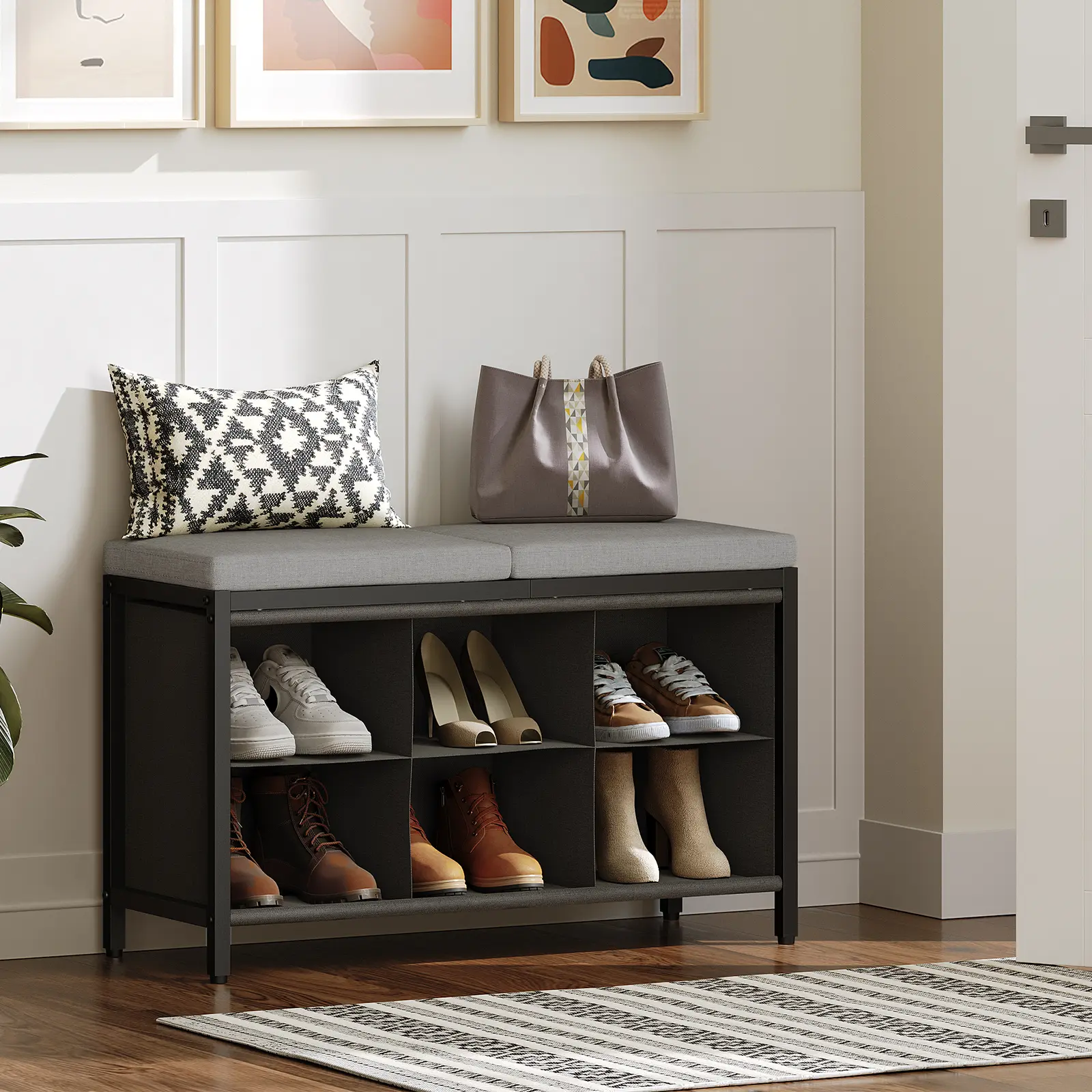 YATINEY Shoe Storage Bench with Cushion, Shoe Cubby Entryway Bench, Shoe Rack with Padded Seat and 6 Oxford Shoe Compartments, for Closet, Bedroom #SummerVibes#DealsforYouDays #SummerGarden