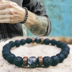2025 Jewelry Design Hot Classic Bracelet 8MM Labradorite Nature Wooden Bead Accessories Black Rock Stone Strand Men Bracelets Bangles Buddha Jewelry