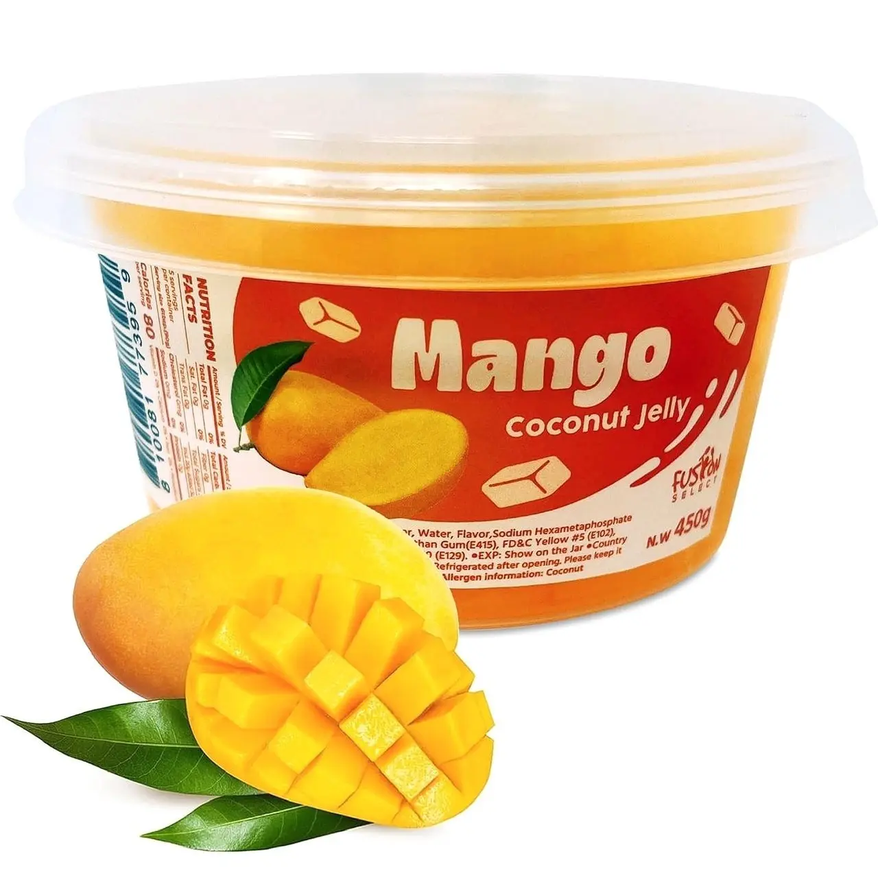 Fusion Select Mango Jelly - Fruity Coconut Gel Snacks & Drinks - Toppings or Add-Ons for Bubble Teas, Yogurt, Ice Cream, Desserts, Snow Fluff - Fruit-Flavored Jellies - Made in Taiwan