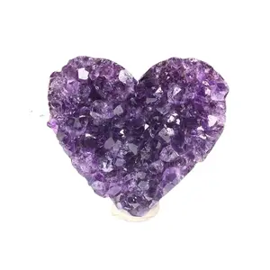 Natural Amethyst Crystal Heart - Raw Amethyst Heart Shaped Cluster 1.5-2 in Premium Quality Druzy Purple Gemstone