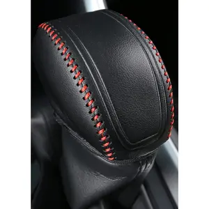 for RAV4 2019-2025 Gear Shift Knob Cover, Genuine Leather Interior Protective Gear Shift Trim for Toyota Highlander 2020-2026- Red Trim