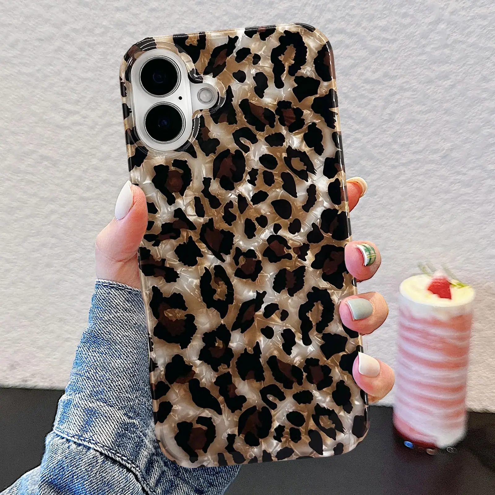 J.west Phone Case Compatible with iPhones, Luxury Glitter Semi-Transparent Vintage Leopard Print Dual-Layer Protective Cover for Women and Girls, Shockproof Cheetah Print Case for iPhone 16 6.1-inch