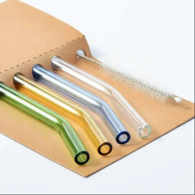 Glass Straws with Brush Set, 5 Counts Including 4 Counts Reusable Heat Resistant Drinking Straws & 1 Count Brush, Drinkware Accessories