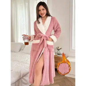 Autumn Winter New Women's Flannel Long Bathrobe, Warm Home Wear, Lapel Design, Cozy Homewear, Ideal for Fall & Winter Seasons Can be used with raincoat