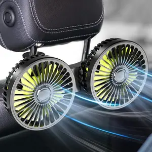 Car Fan for Backseat, Dual Head USB Vehicle Seat Fans, 3 Speeds Strong Wind 360° Rotatable Auto Rear Headrest Fan for Car, Air Circulation Automotive Fans with Adjustable Clip for All Models
