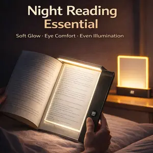 (Black)Book Light, Rechargeable Clear LED Flat Reading Light with & Timer, Dimmable Panel Plate Lamp Book Full Page Light for Reading in Bed at Night, Funny Gifts for Readers Lighting Modes Adjustable