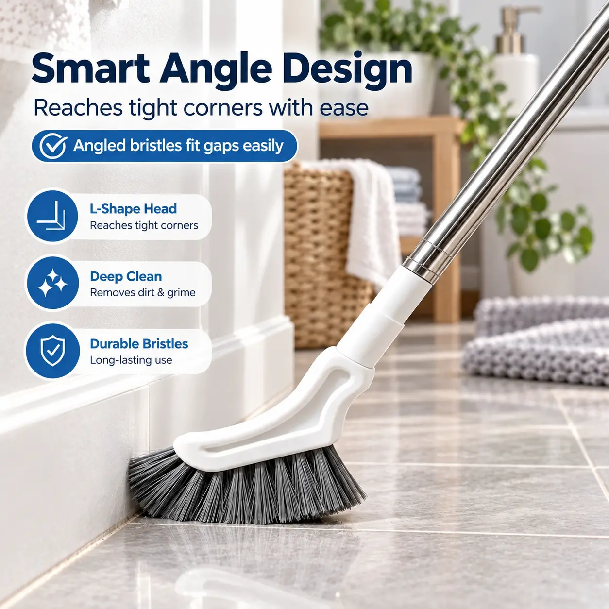 Stainless Steel Adjustable-Length Telescopic Long-Handle Crevice Cleaning Brush, Narrow Gap Cleaner for Bathroom Hard-to-Reach Spaces