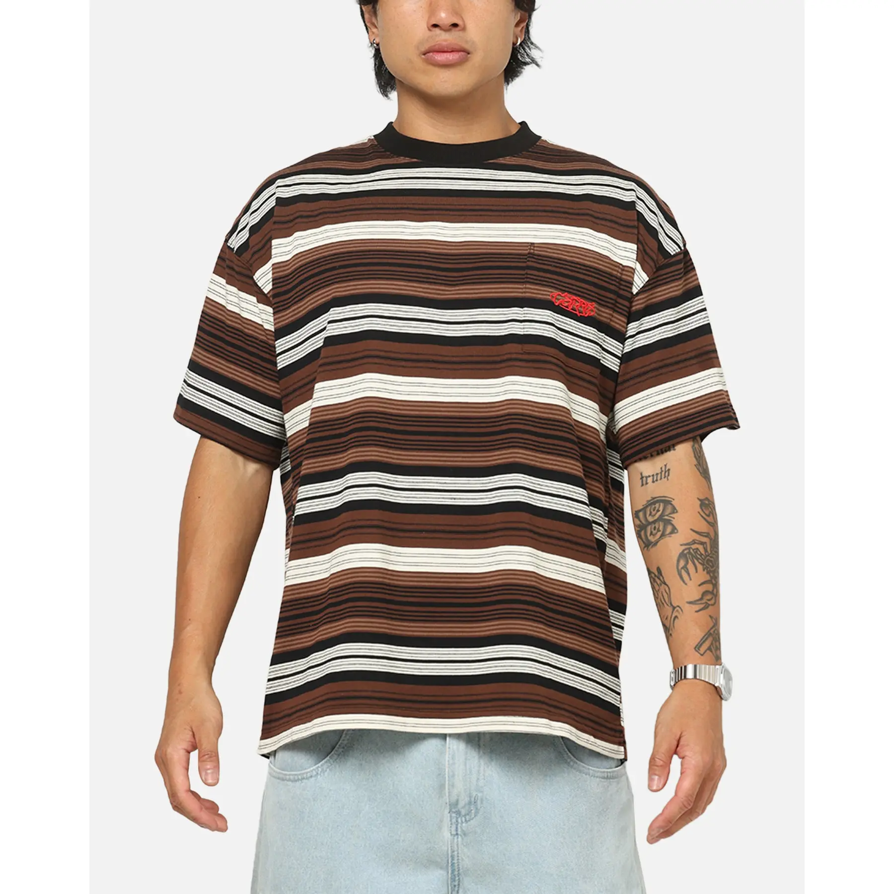 Carre Striped Pocket T-Shirt Brown Stripe