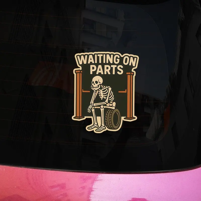 1PC  Skeleton Sitting on A Tire Waiting for Parts Car Sticker Waterproof Easy To Stick Without Leaving Traces Suitable for Car Windshields Motorcycle Notebooks Funny Mechanic Decorative Decals Perfect Gift for Car Enthusiasts