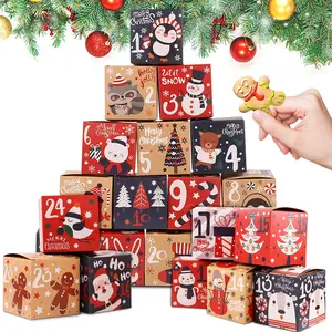 Christmas Advent Calendar Boxes, 24 Days Kraft Paper Advent Countdown Gift Boxes for Kids and Family LOKIPA