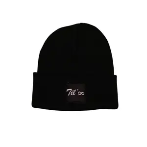 Til' Infinity Beanie - Black Knit Hat with Logo Patch for Men and Women