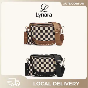 Lynara Women's Punk Style Studded Decor Bum Bag Fashion Colorblock Checked Pattern Crossbody Bag For Daily Use Casual Versatile High-quality Commuting Bag